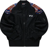 FILA FUSION x Marcelo Burlon Black Graphic Woven Bomber Jacket T11M229704F-BK FILA FUSION x Marcelo Burlon Black Graphic Woven Bomber Jacket T11M229704F-BK