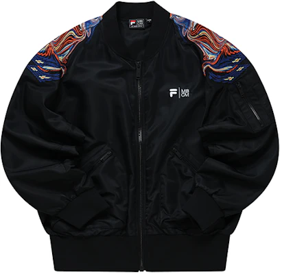 FILA FUSION x Marcelo Burlon Black Graphic Woven Bomber Jacket T11M229704F-BK Buy FILA FUSION x Marcelo Burlon Black Graphic Woven Bomber Jacket T11M229704F-BK