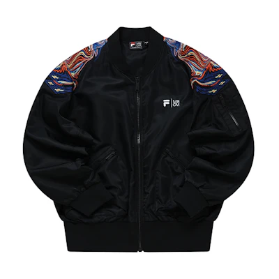 FILA FUSION Marcelo Burlon Black Graphic Woven Bomber Jacket T11M229704F-BK