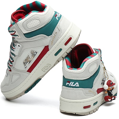 FILA x FILA FUSION斐樂潮牌 Teratach x Mas 聖誕節 減震防滑 高幫 復古籃球鞋 男款 白綠 Shop FILA x FILA FUSION斐樂潮牌 Teratach x Mas 聖誕節 減震防滑 高幫 復古籃球鞋 男款 白綠