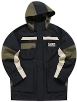 FILA FUSION x White Mountaineering Black Logo Hooded Puffer Jacket. T11M217903F-BK FILA FUSION x White Mountaineering Black Logo Hooded Puffer Jacket. T11M217903F-BK
