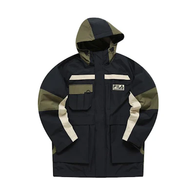 FILA FUSION White Mountaineering Black Logo Hooded Puffer Jacket. T11M217903F-BK