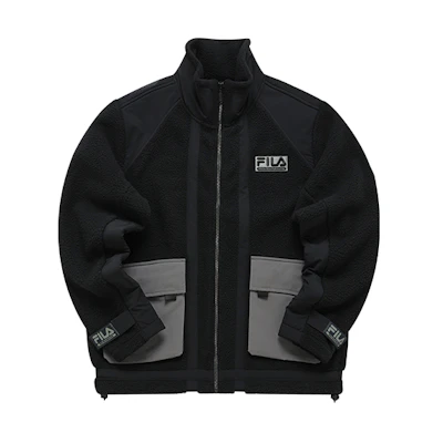 FILA Fusion White Mountaineering Black Sherpa Fleece Logo Jacket. T11M147504F-BK