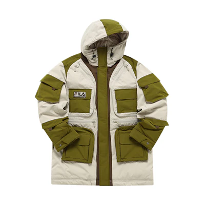 FILA Fusion White Mountaineering Colorblock Hooded Down Jacket Beige. T11M147905F-LK
