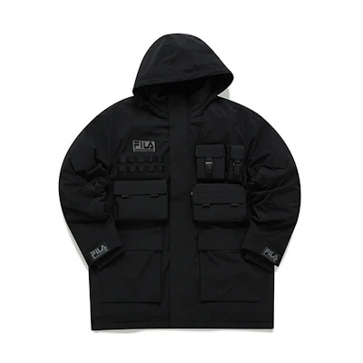 FILA Fusion White Mountaineering Detachable Pocket Down Jacket Black Mens. T11M147908F-BK