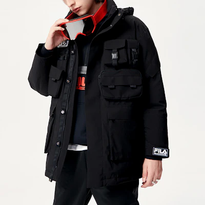 FILA Fusion x White Mountaineering 男款黑色可拆卸口袋羽絨外套 T11M147908F-BK Sizing FILA Fusion x White Mountaineering 男款黑色可拆卸口袋羽絨外套 T11M147908F-BK