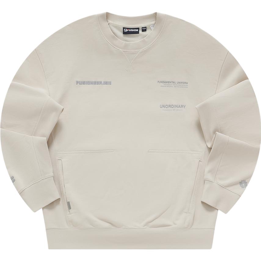 FILA FUSIONEER 1911 Unisex Oversized Knit Pullover Sweatshirt in Grey Beige T11U343201FBG