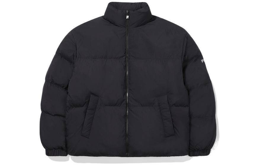 FILA FW22 Black High-Neck Zip Jacket with Solid Logo Patch Unisex Casual Wear FE2DJE6101X-BLK