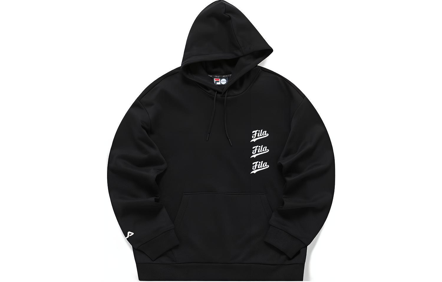 FILA FW22 Black Letter Print Pullover Hoodie Long Sleeve T11M212204F-BK