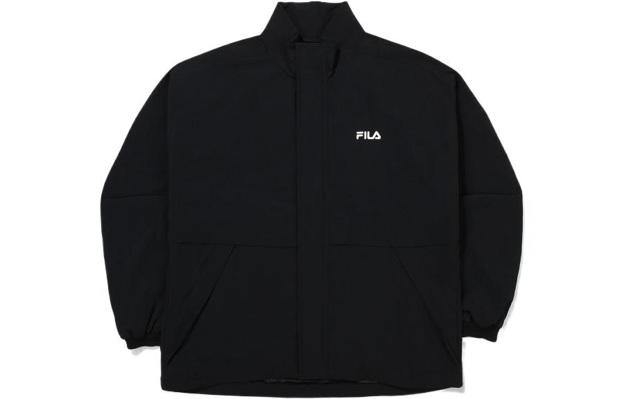FILA FW22 Black Solid Logo Print High-Neck Jacket Unisex Long Sleeve FS2WTE3101X-BLK