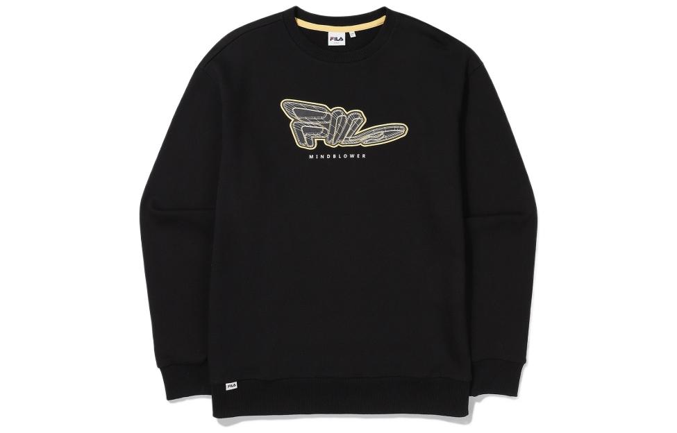 FILA FW22 Black Unisex Pullover Sweatshirt with Letter Logo Print Design FS2POE3112X-BLK