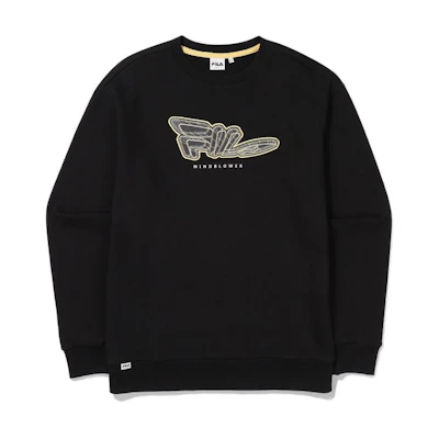 FILA FW22 Black Unisex Pullover Sweatshirt with Letter Logo Print Design FS2POE3112X-BLK