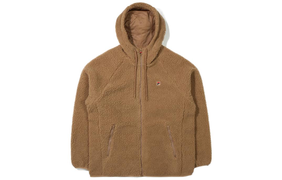 FILA FW22 Brown Unisex Hoodie Jacket with Logo Embroidery Back Design FE2JKE6101X-BEI