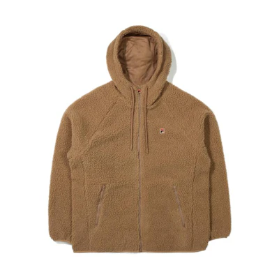 FILA FW22 Brown Unisex Hoodie Jacket with Logo Embroidery Back Design FE2JKE6101X-BEI