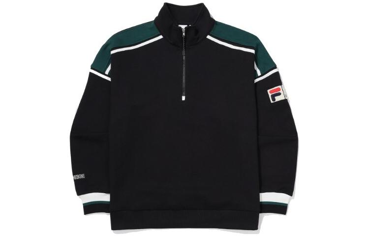 FILA FW22 Colorblock Logo Half-Zip Loose High-Collar Sweatshirt Black Unisex FS2POE4121X-BLK