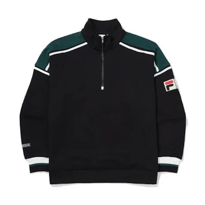 FILA FW22 Colorblock Logo Half-Zip Loose High-Collar Sweatshirt Black Unisex FS2POE4121X-BLK