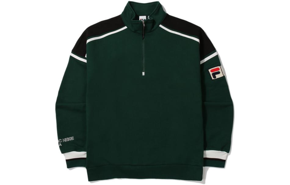 FILA FW22 Green Half-Zip Pullover Unisex Sweatshirt with Logo Patch FS2POE4121X-DGR
