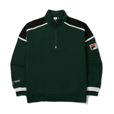 FILA FW22 Green Half-Zip Pullover Unisex Sweatshirt with Logo Patch FS2POE4121X-DGR