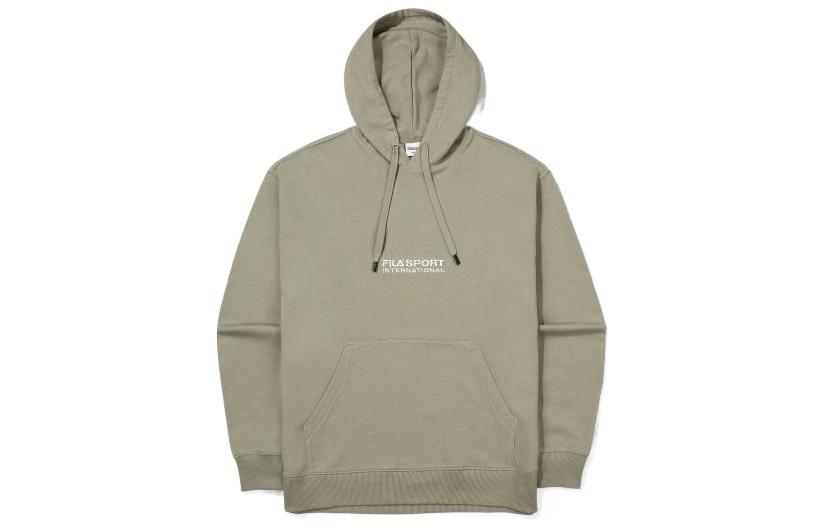 FILA FW22 Logo Embroidered Hoodie Unisex Khaki Long Sleeve Casual Wear FS2POE3603X-DBE
