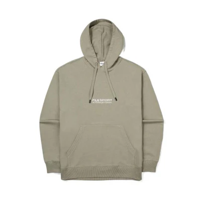 FILA FW22 Logo Embroidered Hoodie Unisex Khaki Long Sleeve Casual Wear FS2POE3603X-DBE