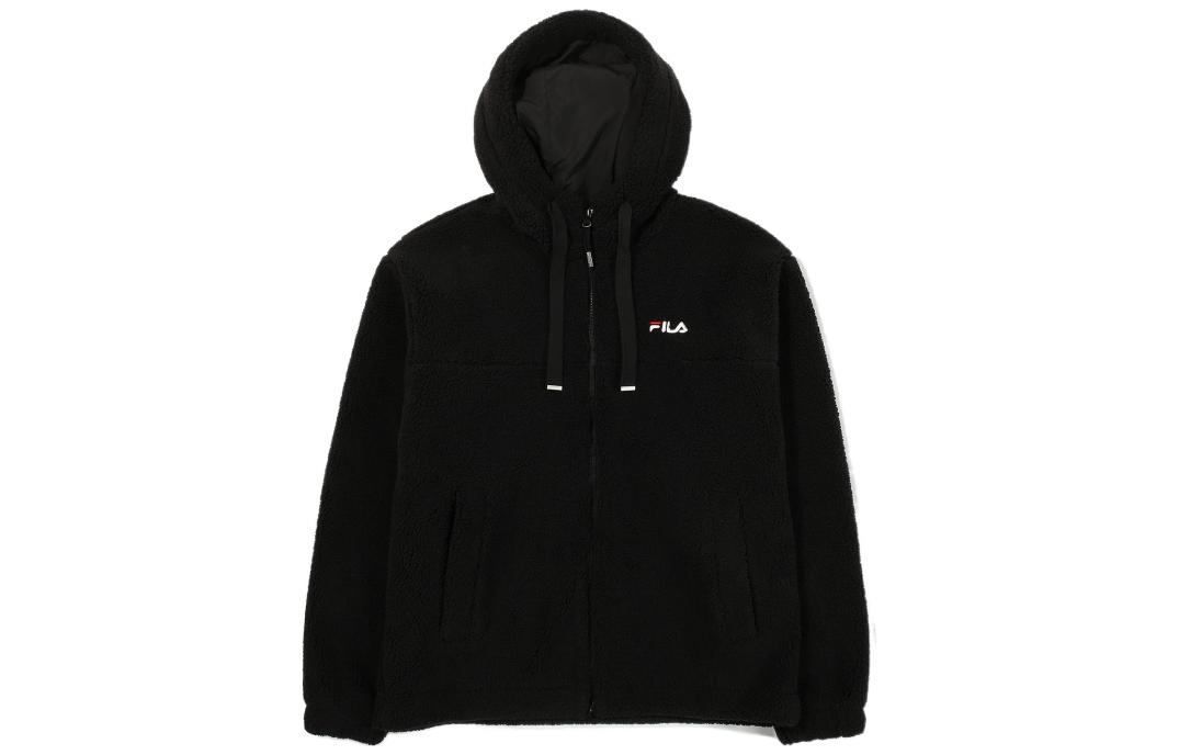 FILA FW22 Solid Logo Print Zip-Up Hoodie Jacket Unisex Black FS2PLE4102X-BLK