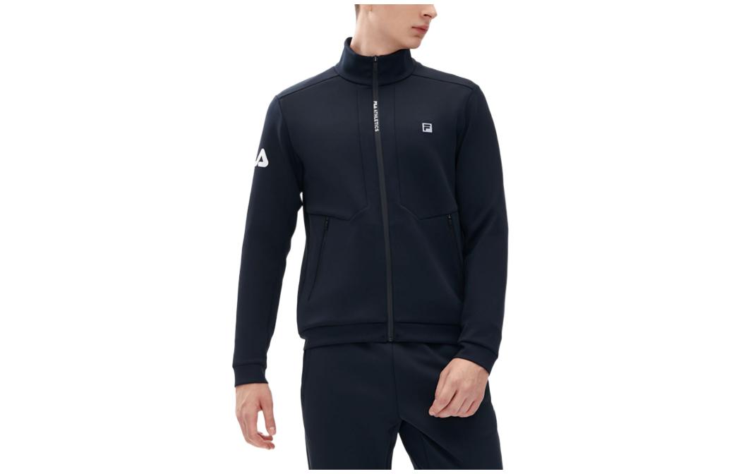 FILA FW22 Solid Logo Print Zip-Up Stand Collar Jacket Men’s Deep Blue A11M242501F-BK