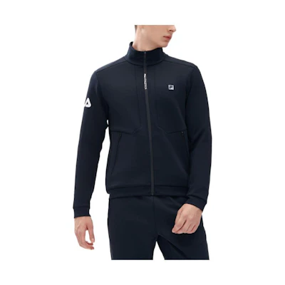 FILA FW22 Solid Logo Print Zip-Up Stand Collar Jacket Men’s Deep Blue A11M242501F-BK