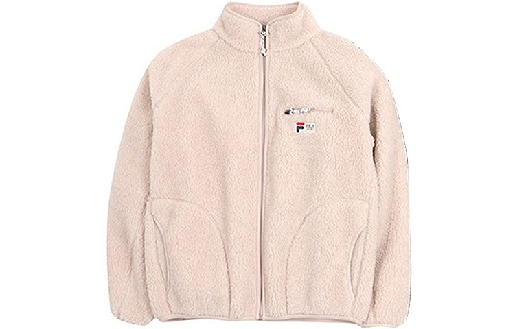FILA FW22 Solid Logo Zip-Up High Collar Jacket Unisex Peach Pink FE2JKD6118X-BEG