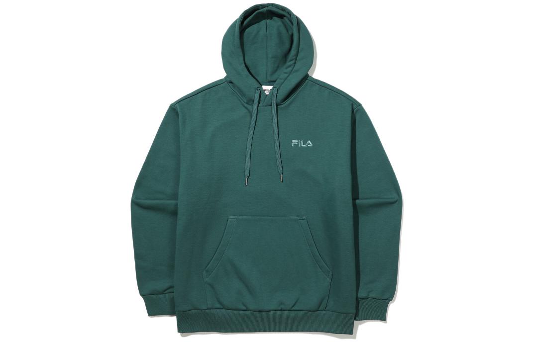 FILA FW22 Unisex Green Pullover Hoodie Casual Solid Color Long Sleeve FS2POE4105X-DGN