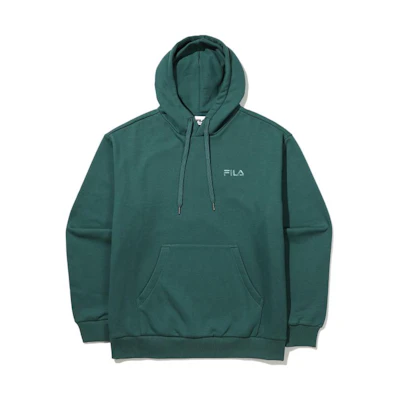 FILA FW22 Unisex Green Pullover Hoodie Casual Solid Color Long Sleeve FS2POE4105X-DGN