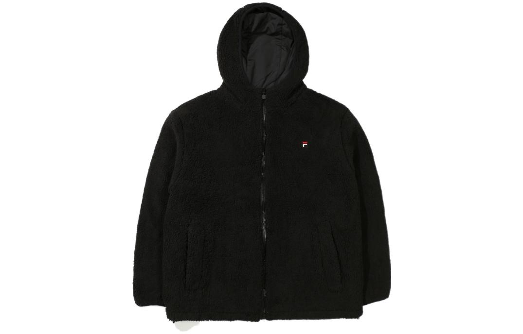 FILA FW22 Unisex Reversible Plain Hooded Jacket Black FE2JKE6102X-BLK