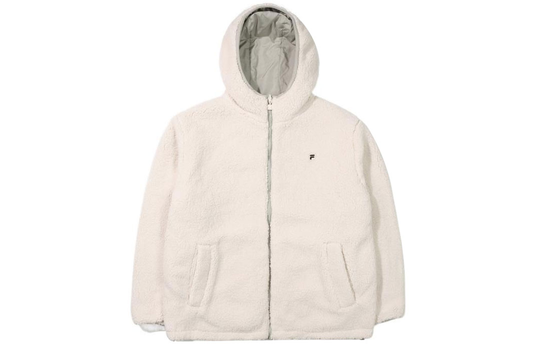 FILA FW22 Unisex Reversible Solid Hoodie Jacket Ivory White FE2JKE6102X-CRM
