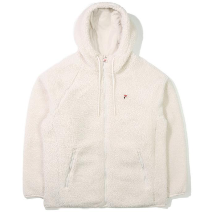 FILA FW22 White Zip-Up Hoodie Jacket with Back Logo Embroidery Unisex FE2JKE6101X-CRM