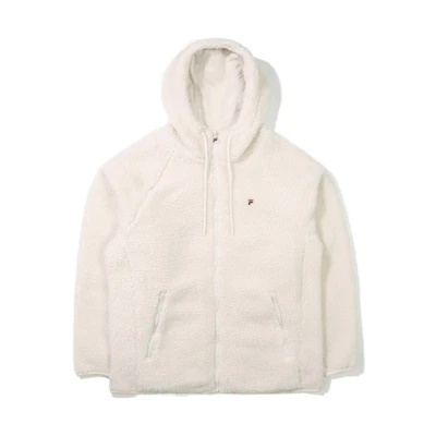 FILA FW22 White Zip-Up Hoodie Jacket with Back Logo Embroidery Unisex FE2JKE6101X-CRM