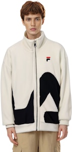 FILA FW23 Jaket Fleece Retro Big Logo Colorblock Unisex Tebal Hangat. F51U248926F Details for FILA FW23 Jaket Fleece Retro Big Logo Colorblock Unisex Tebal Hangat. F51U248926F