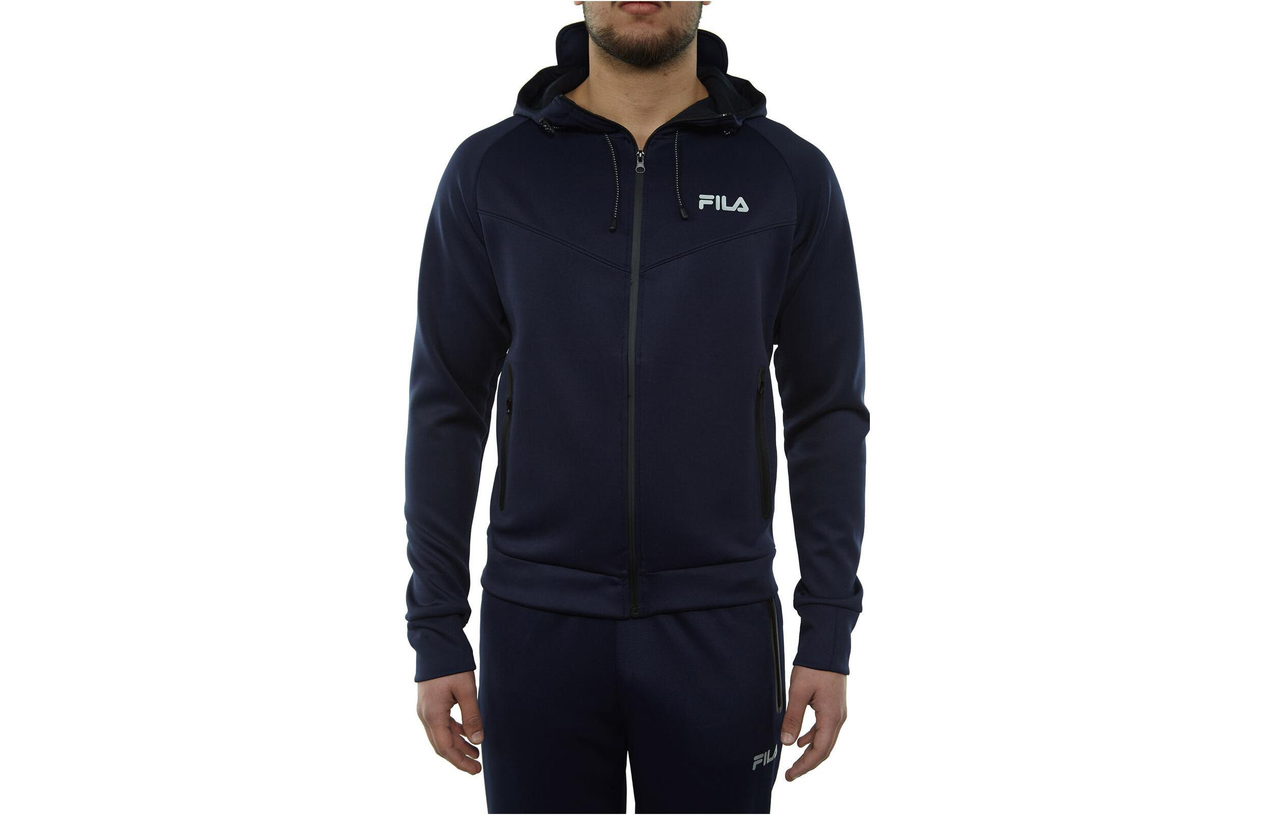 FILA FW23 Full-Zip Hoodie in Solid Navy Blue with Logo Design LM183611-412