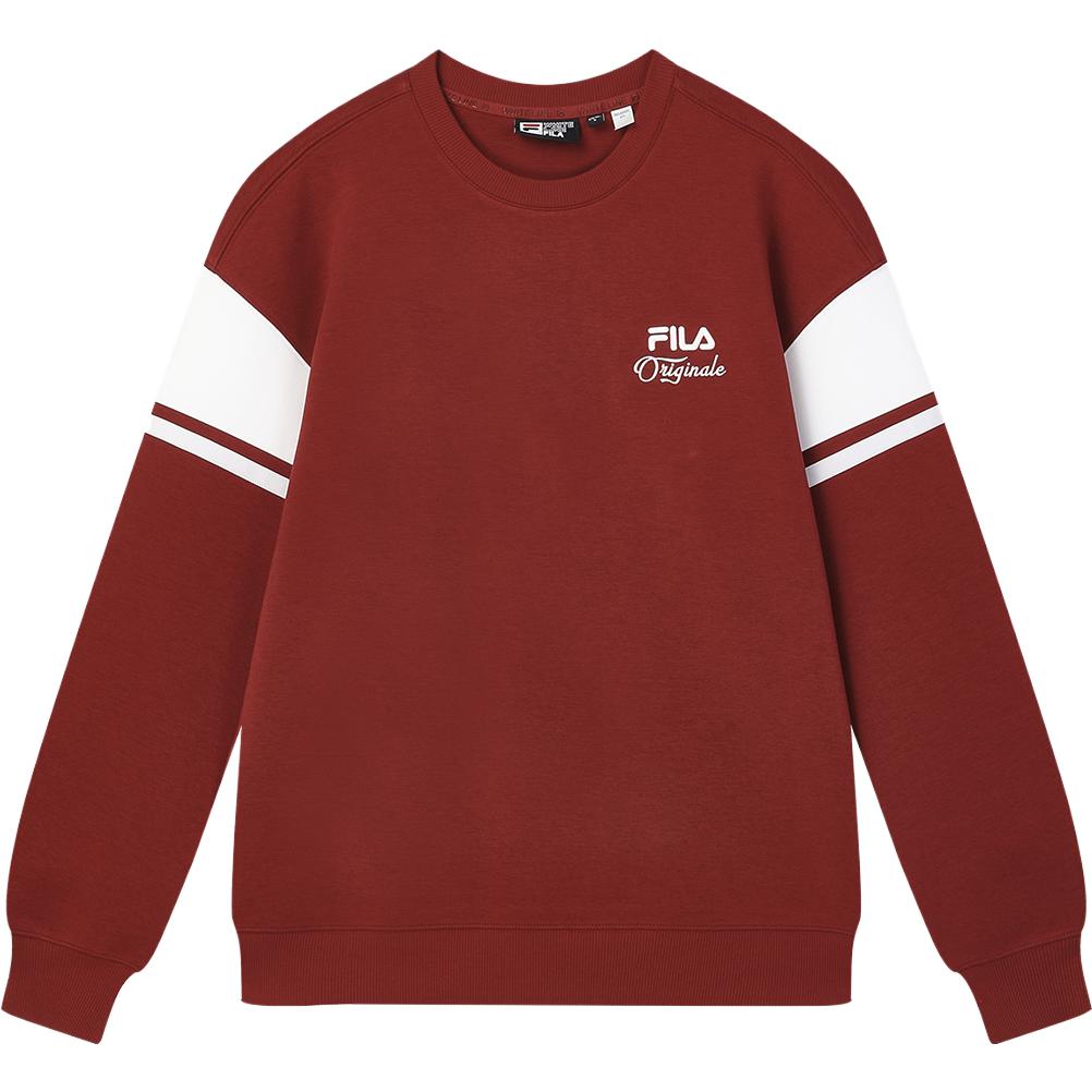 FILA FW23 Red Knit Pullover Sweatshirt Colorblock Casual Winter Style F11M349203F-RD