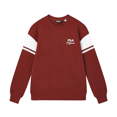 FILA FW23 Red Knit Pullover Sweatshirt Colorblock Casual Winter Style F11M349203F-RD