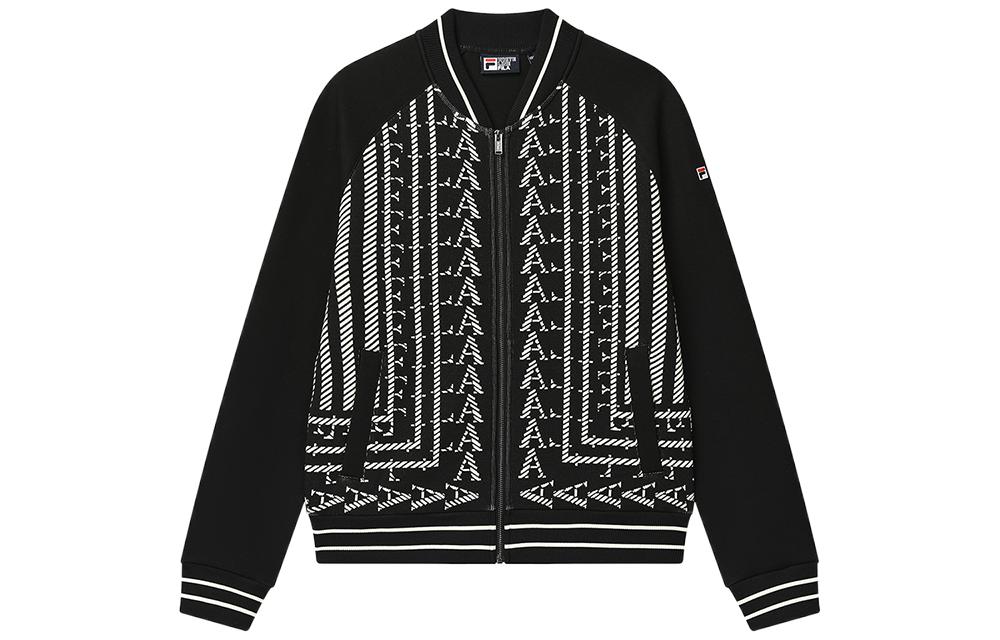 FILA Geometric Knit Zip-Up Jacket in Black F11M318502F-BK