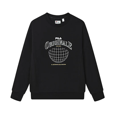 FILA Geometric Logo Casual Knit Pullover Sweatshirt - Black (Fall Season) F11M239202FBK