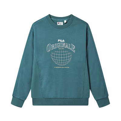 FILA Geometric Logo Knit Pullover Sweatshirt in Modern Green F11M239202F-GN