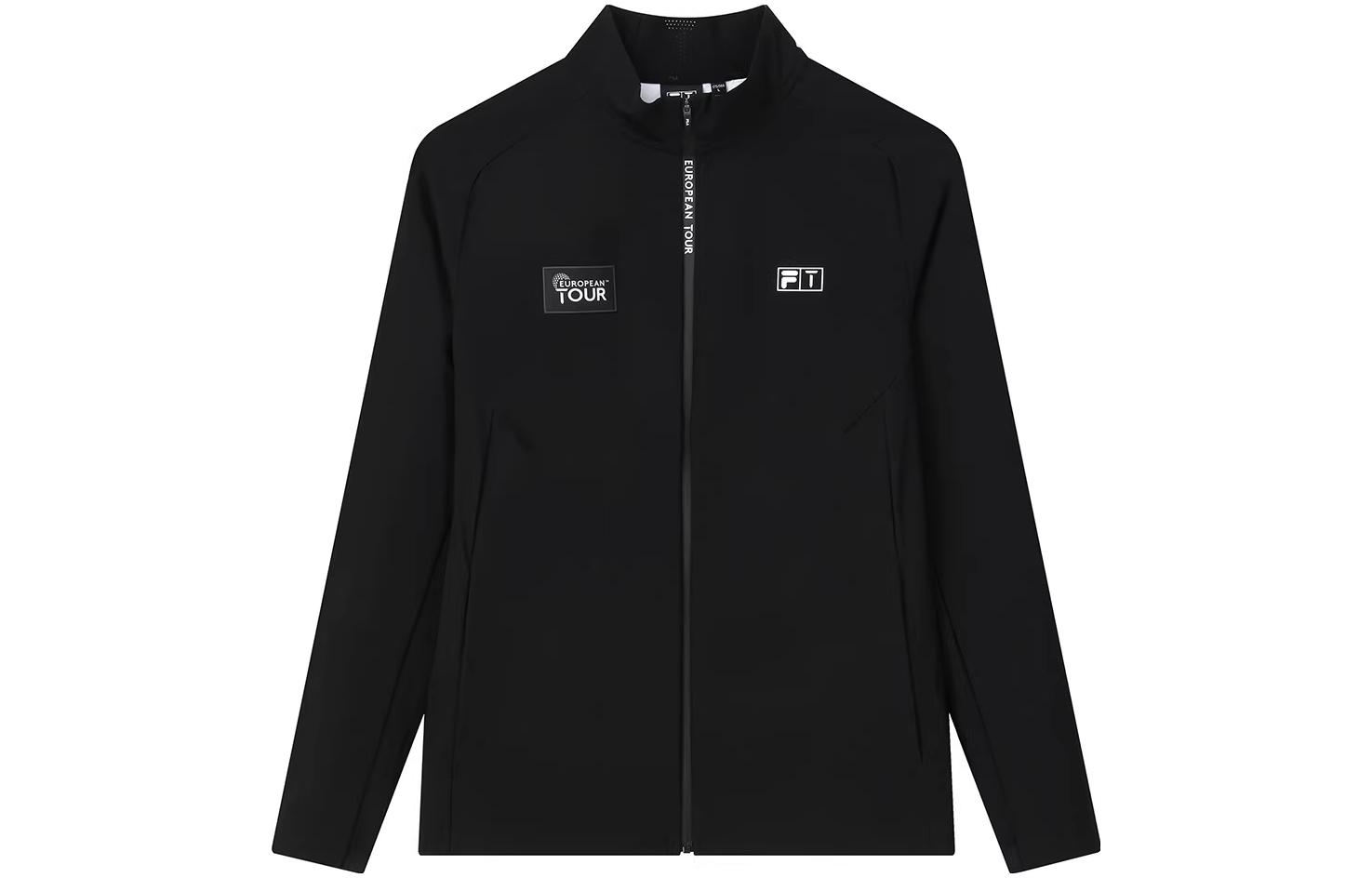 FILA GOLF Color-Block Logo Print Knit Jacket Black - Casual Outerwear A11M215517F-BK