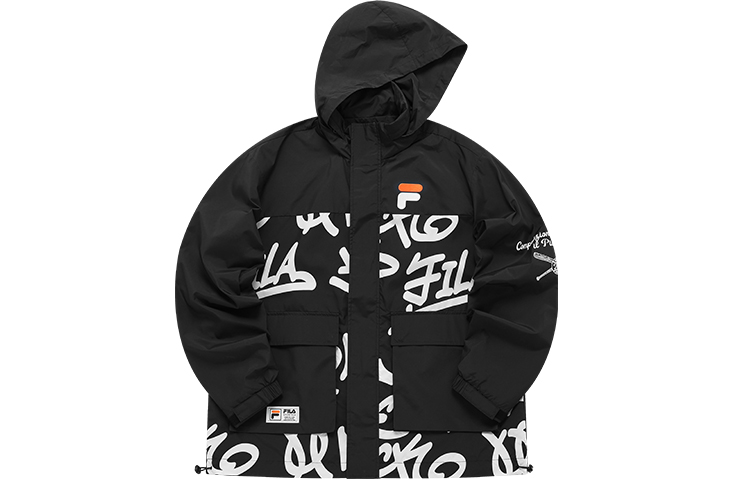 FILA Graffiti Loose Fit Packable Hooded Logo Jacket - Deep Black T11M132703FBK