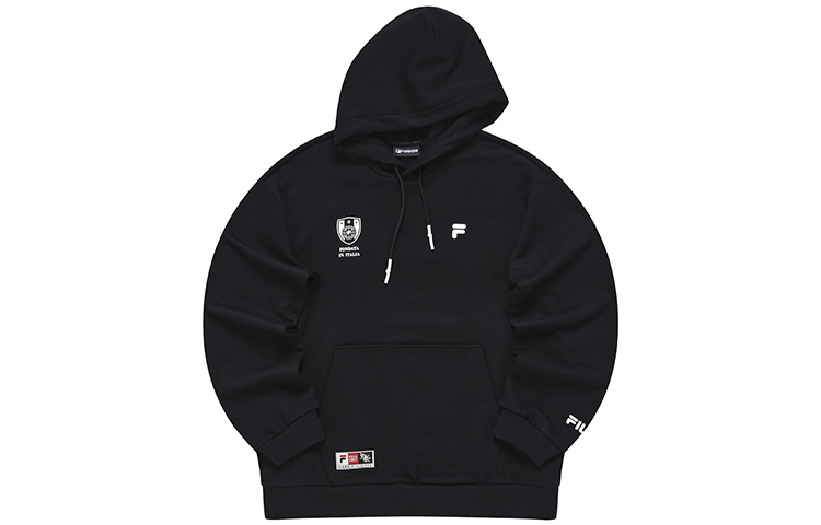FILA Graphic Patch Loose Fit Knit Hoodie Black - Fashionable Long Sleeve T11M245206FBK