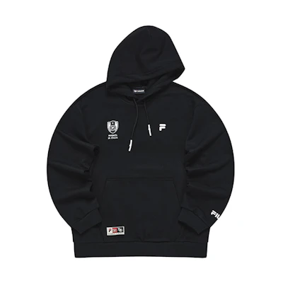 FILA Graphic Patch Loose Fit Knit Hoodie Black - Fashionable Long Sleeve T11M245206FBK