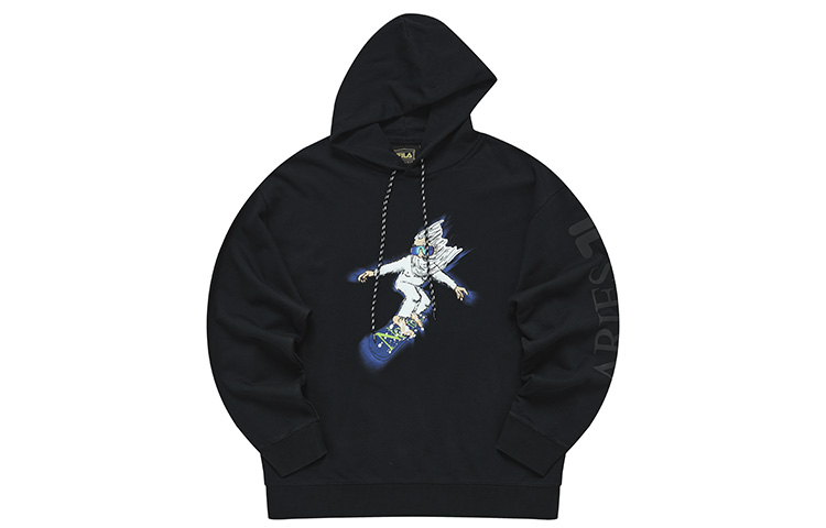 FILA Graphic Print Unisex Cotton Knit Hoodie in Deep Black T11U248206F-BK