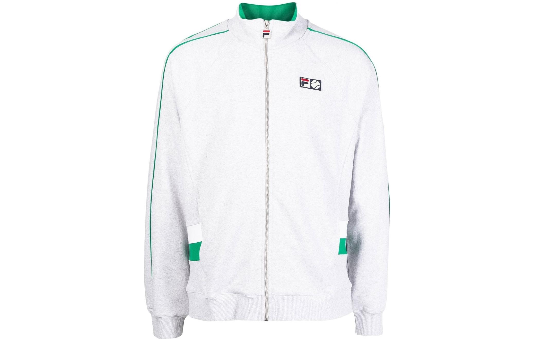 FILA Gray High-Neck Jacket with Logo Patch and Side Stripes SUTTONRAGLANTRACKTOP-GREY
