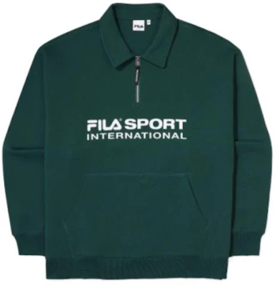 FILA Green Half-Zip Pullover Sweatshirt with Letter Print FS2POF1133X-PIG Buy FILA Green Half-Zip Pullover Sweatshirt with Letter Print FS2POF1133X-PIG