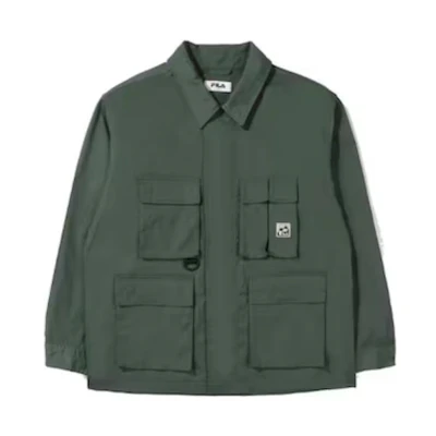 FILA Green Solid Color Pocket Jacket with Turn-Down Collar FS2JKE1E01X-FGR