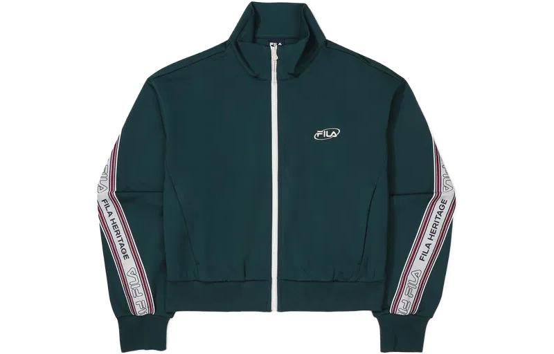 FILA Green Striped Letter Print Zip Jacket with Stand Collar FS2FTF3154F-DGR